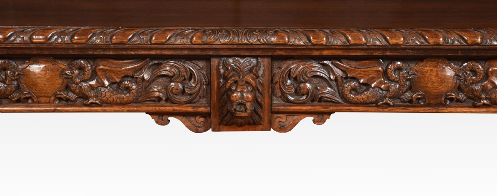 Large carved oak console table View V