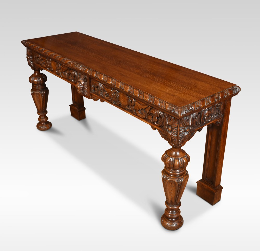 Large carved oak console table View VIII