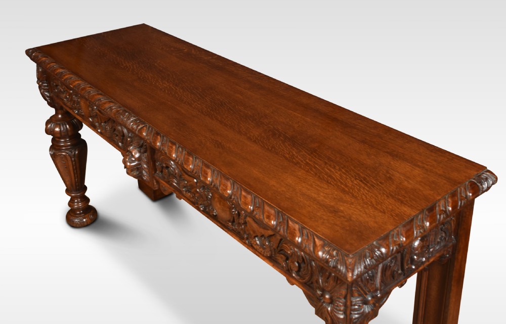 Large carved oak console table View X