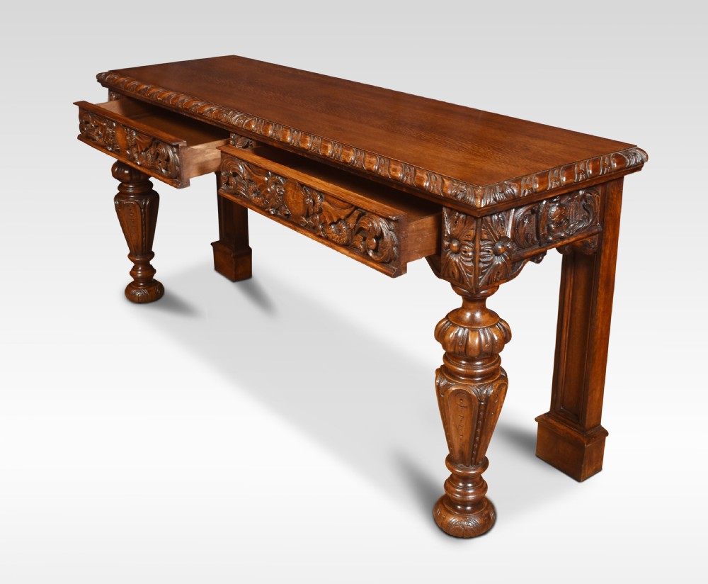 Large carved oak console table View XI