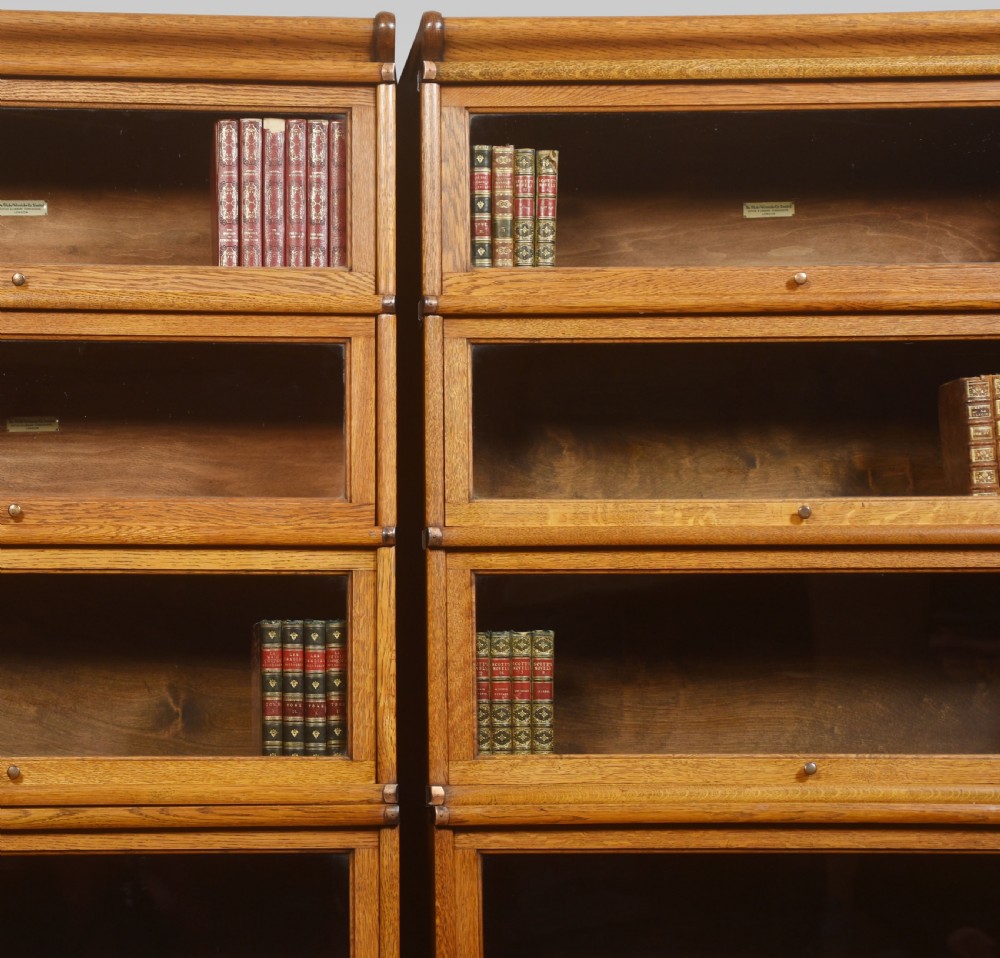 Set of three oak globe Wernicke six section bookcases View II