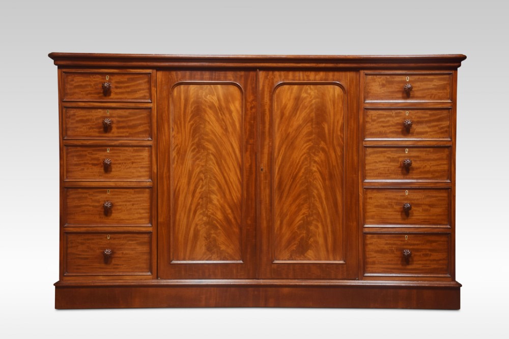 Regency mahogany low linen press View II