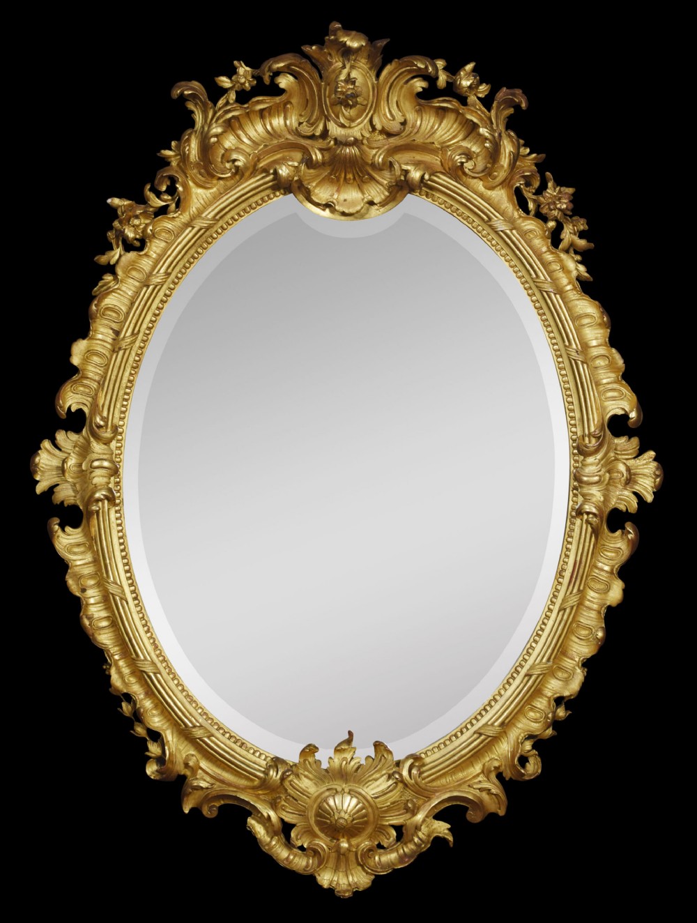 Rococo revival giltwood oval wall mirror