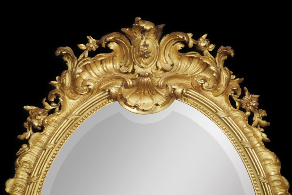 Rococo revival giltwood oval wall mirror View II