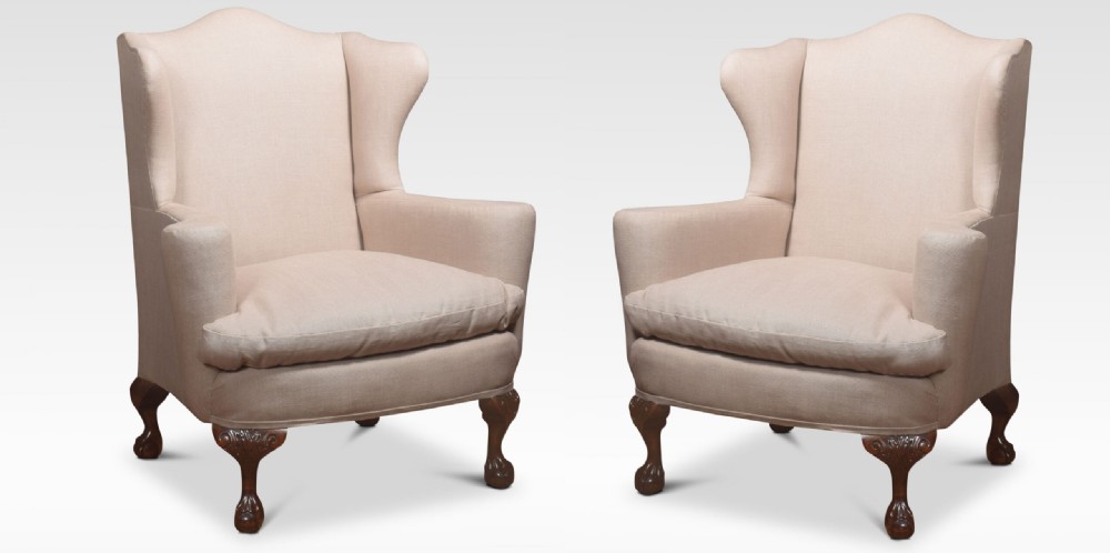 Pair Of Georgian Style Wing Armchairs