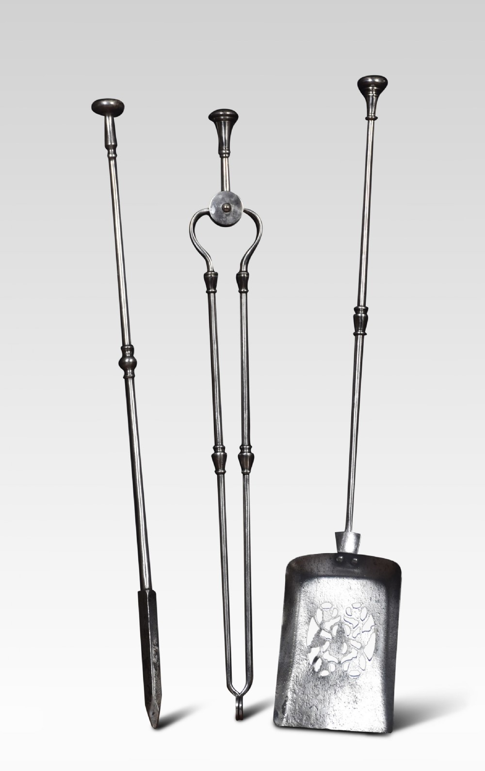 Polished steel triple companion fire tools