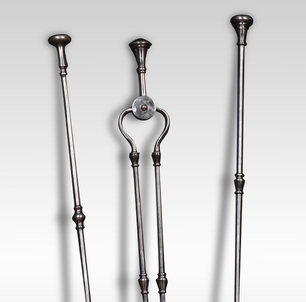 Polished steel triple companion fire tools View II