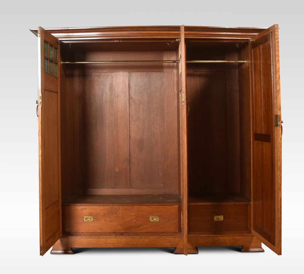Arts and Crafts Oak Three Door Wardrobe View VI