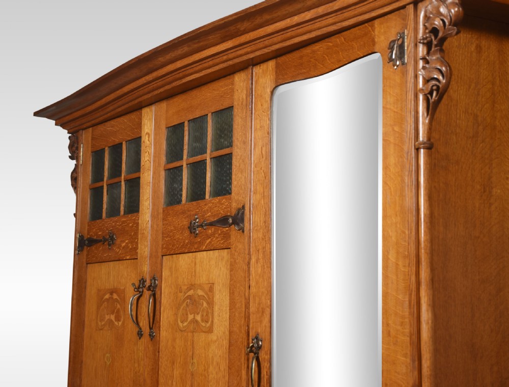Arts and Crafts Oak Three Door Wardrobe View IX