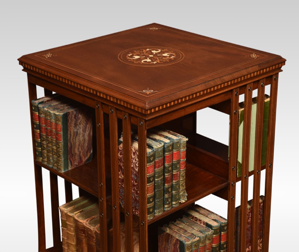 Mahogany inlaid revolving bookcase View III