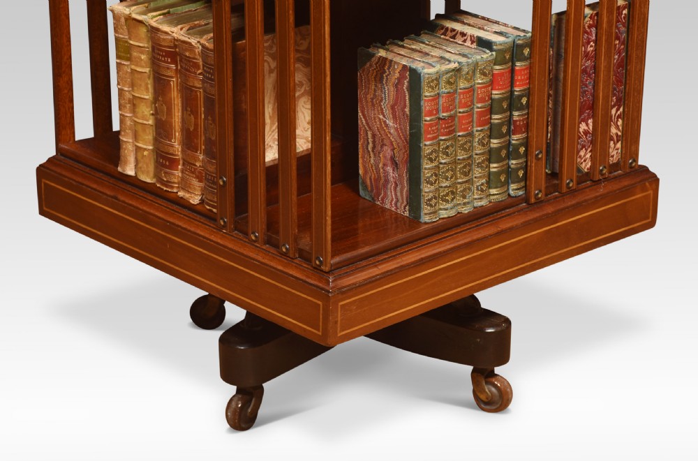 Mahogany inlaid revolving bookcase View V