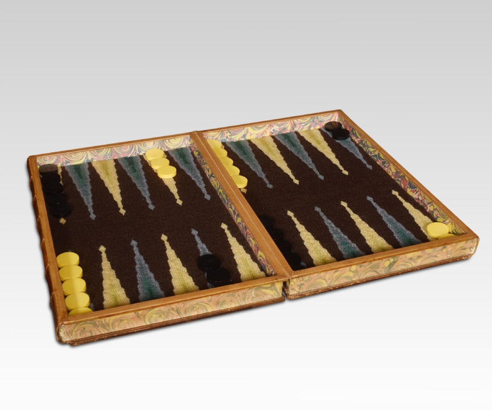 Decorative tooled leather book form folding backgammon set View III