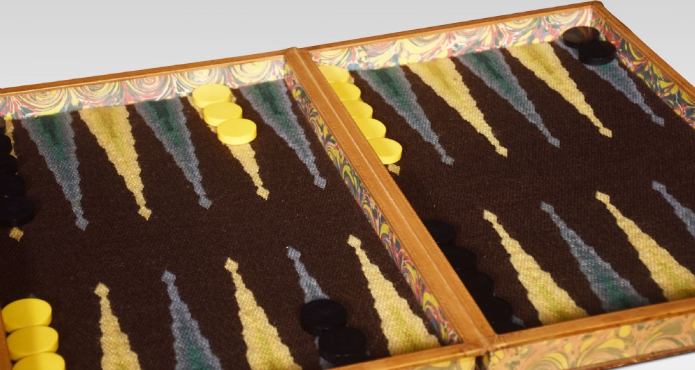 Decorative tooled leather book form folding backgammon set View V