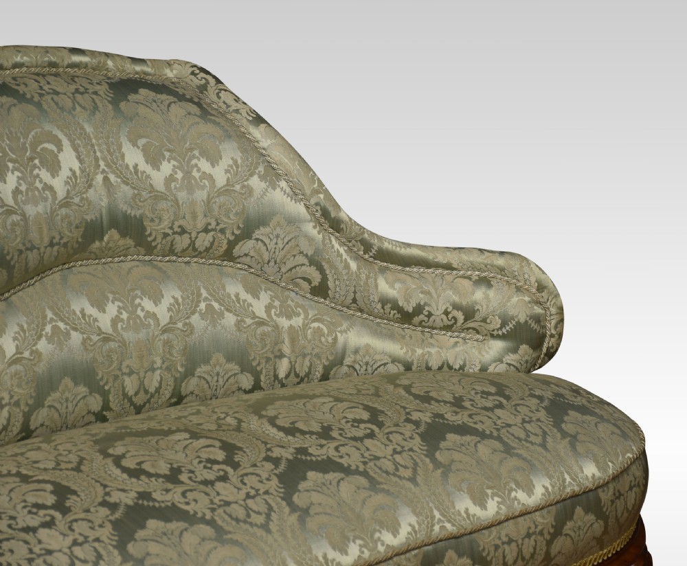 Walnut framed and upholstered conversation seat View V