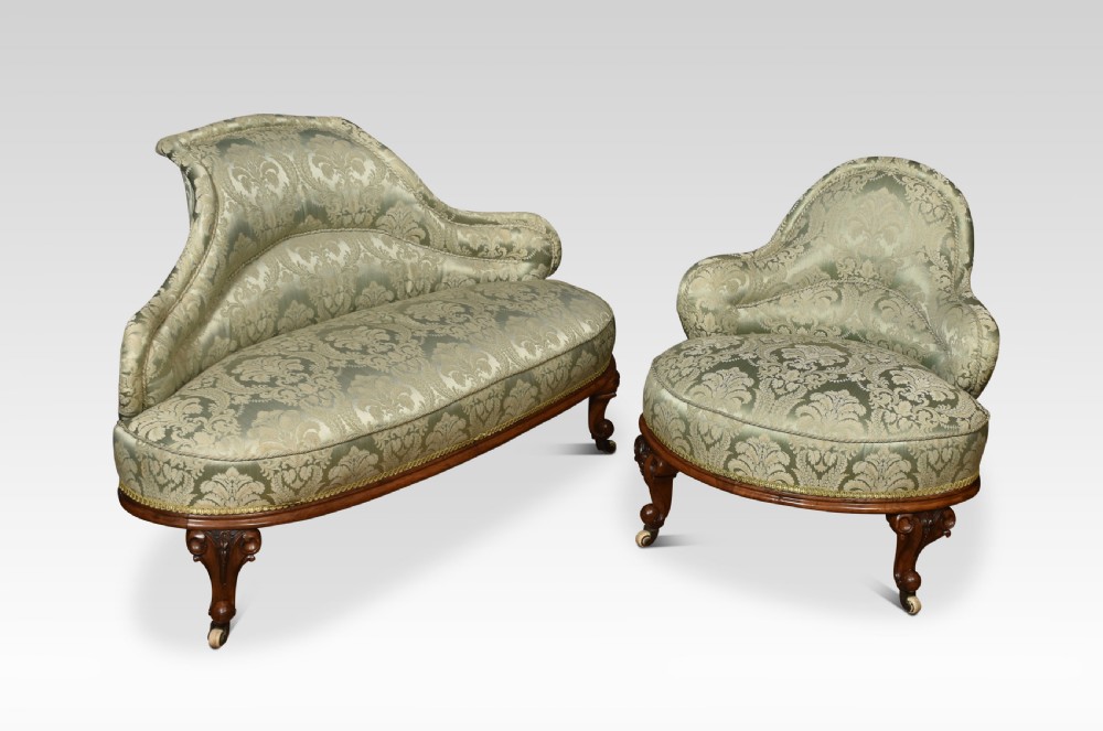 Walnut framed and upholstered conversation seat View VI