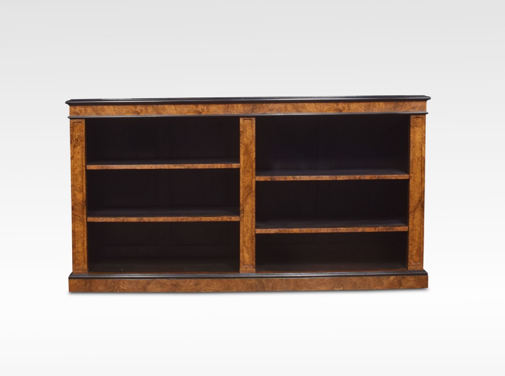 Pair Of Large Figured Walnut Dwarf Open Bookcases View III