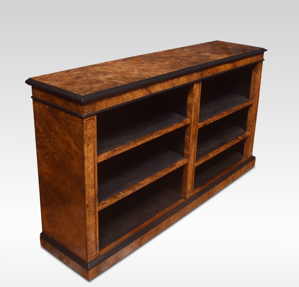 Pair Of Large Figured Walnut Dwarf Open Bookcases View VI