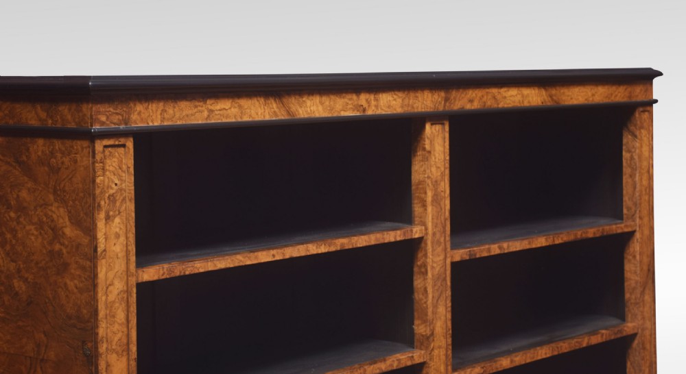Pair Of Large Figured Walnut Dwarf Open Bookcases View VII