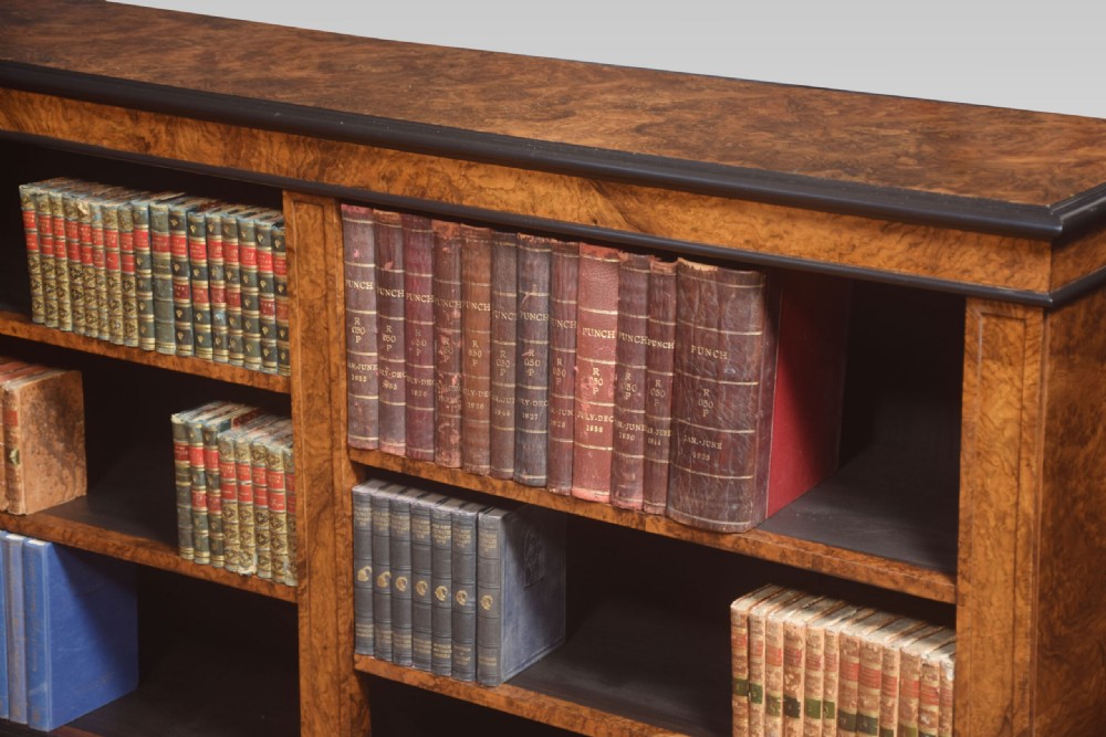 Pair Of Large Figured Walnut Dwarf Open Bookcases View IX