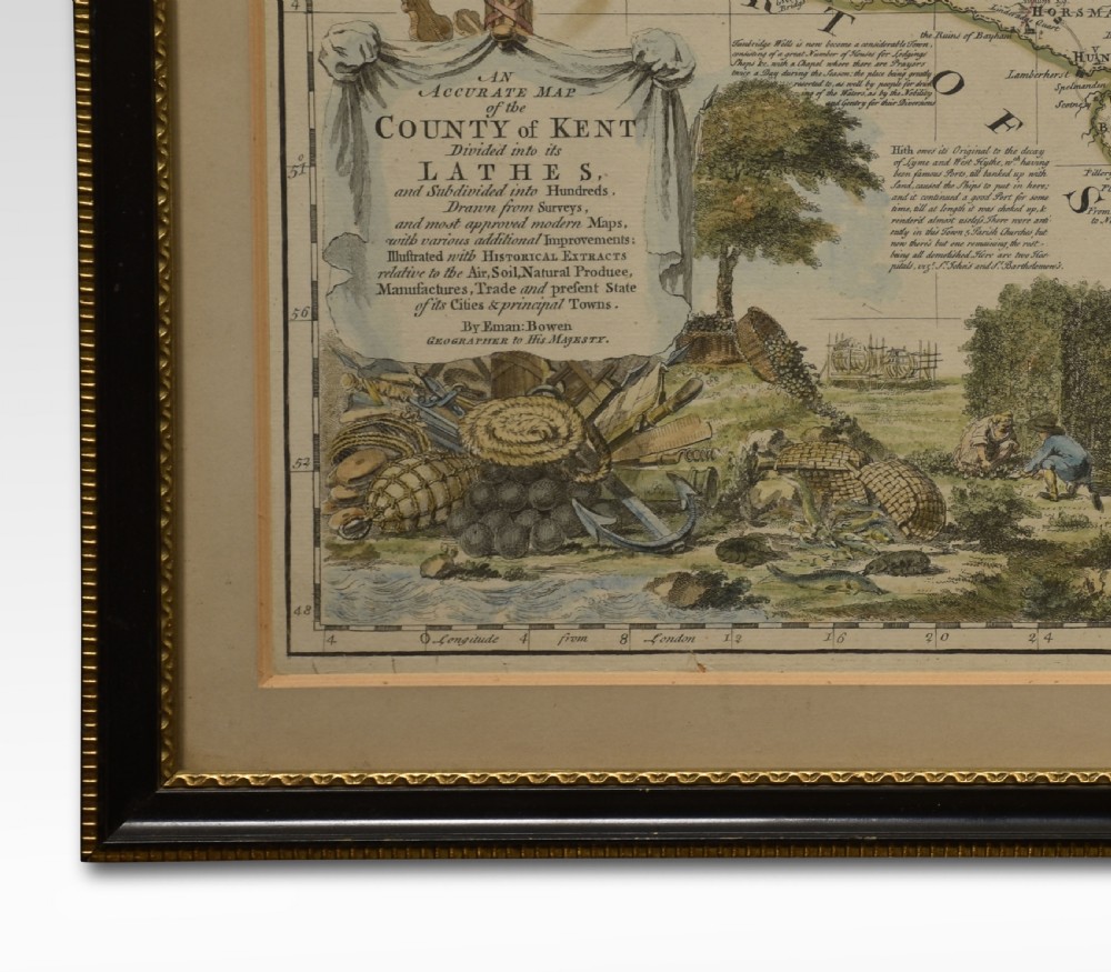 An 18th-century antique engraved map featuring hand-coloured regional boundaries set within a dark moulded frame. View II