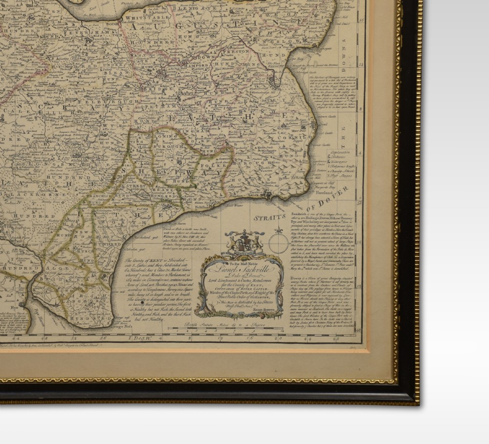 An 18th-century antique engraved map featuring hand-coloured regional boundaries set within a dark moulded frame. View III
