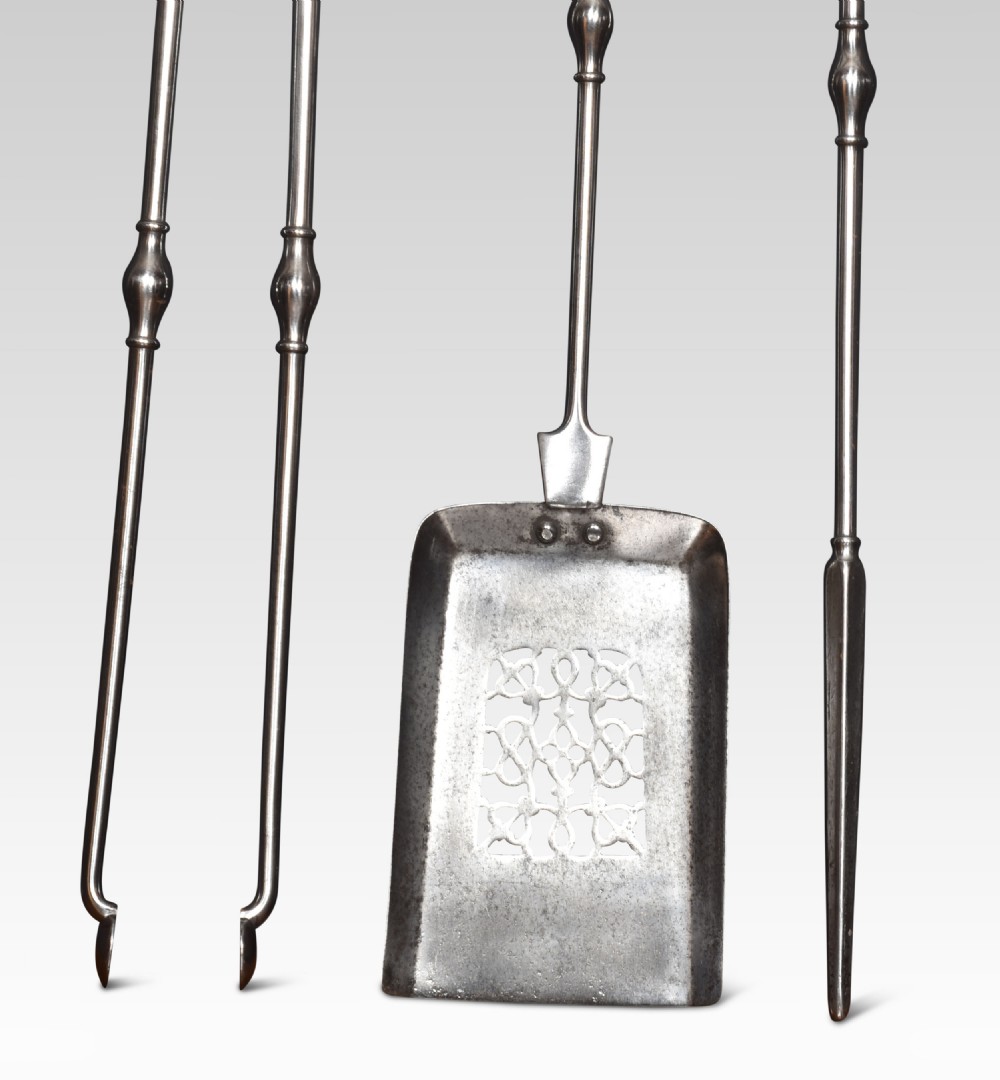 Polished steel triple companion fire tools View II