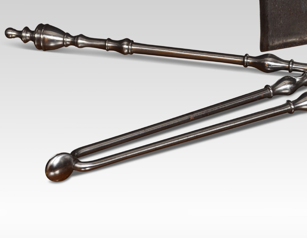 Polished steel triple companion fire tools View IV