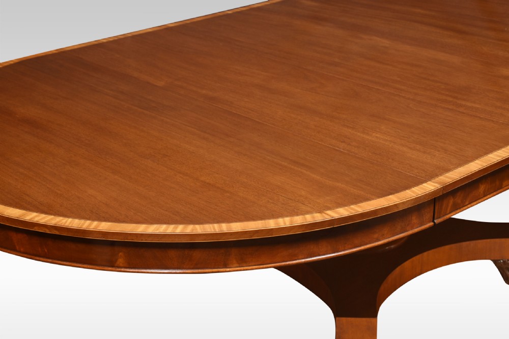 Mahogany inlaid pedistal extending dining table View IV
