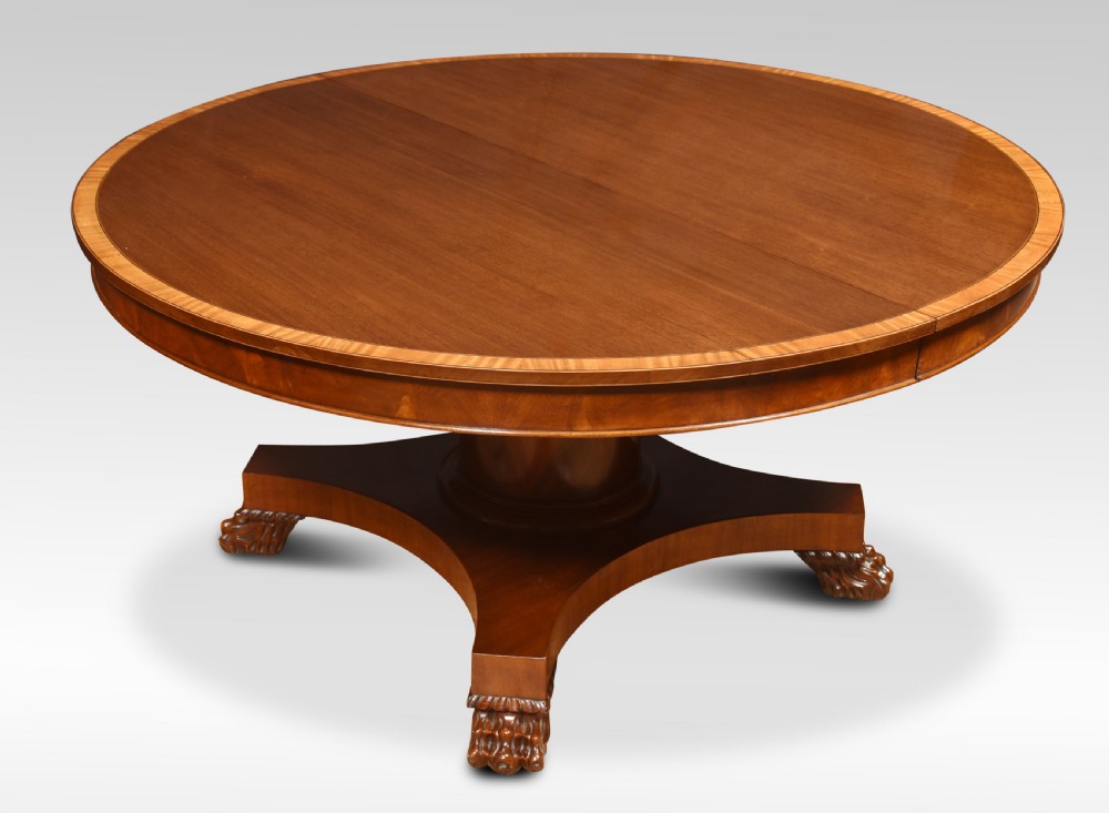 Mahogany inlaid pedistal extending dining table View VII