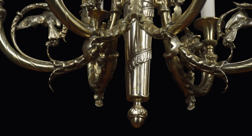 French Brass Six Branch Chandelier View III
