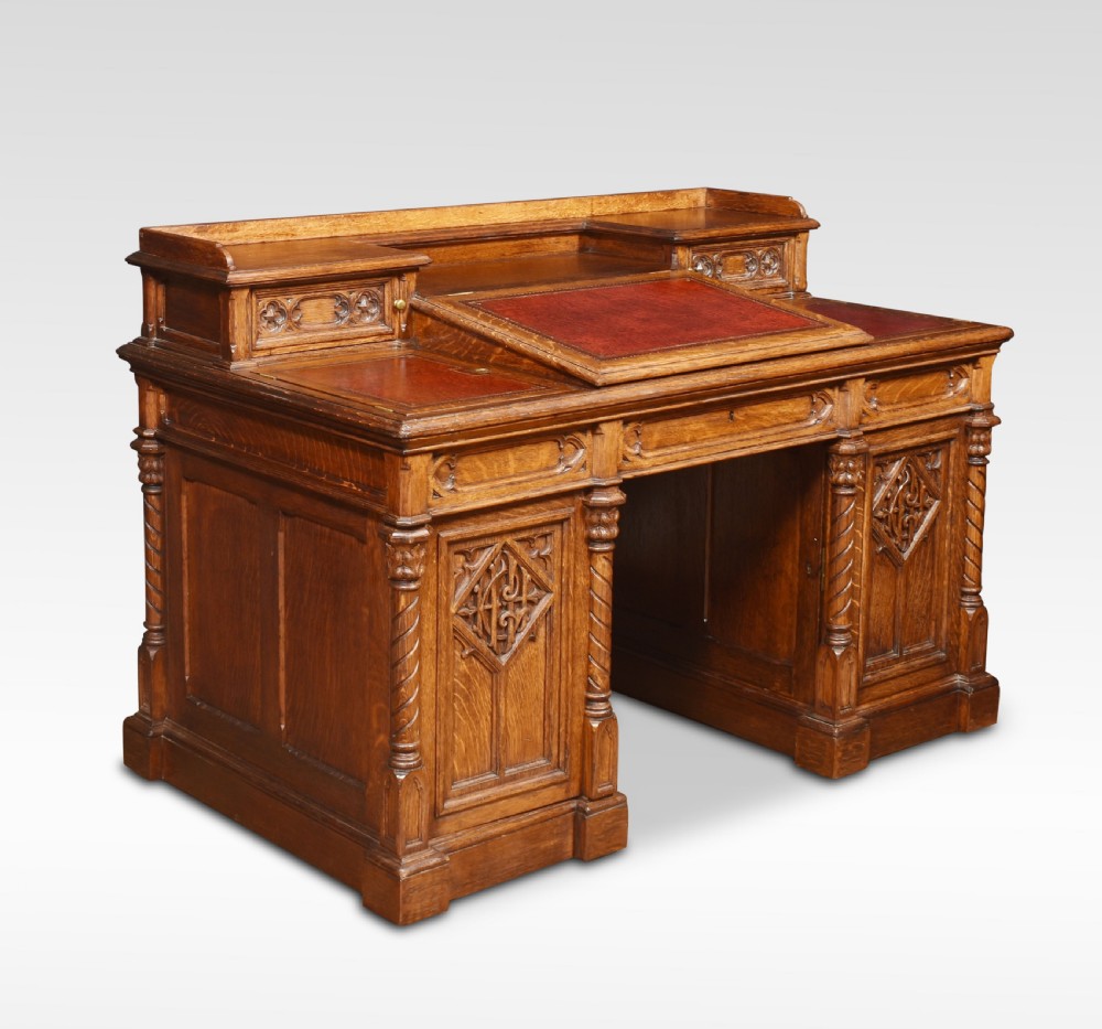 Gothic revival oak dickens style desk