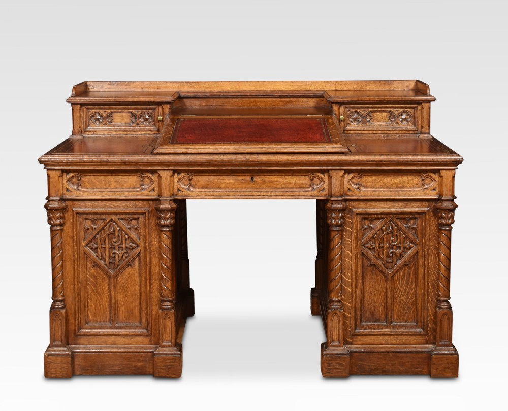 Gothic revival oak dickens style desk View II