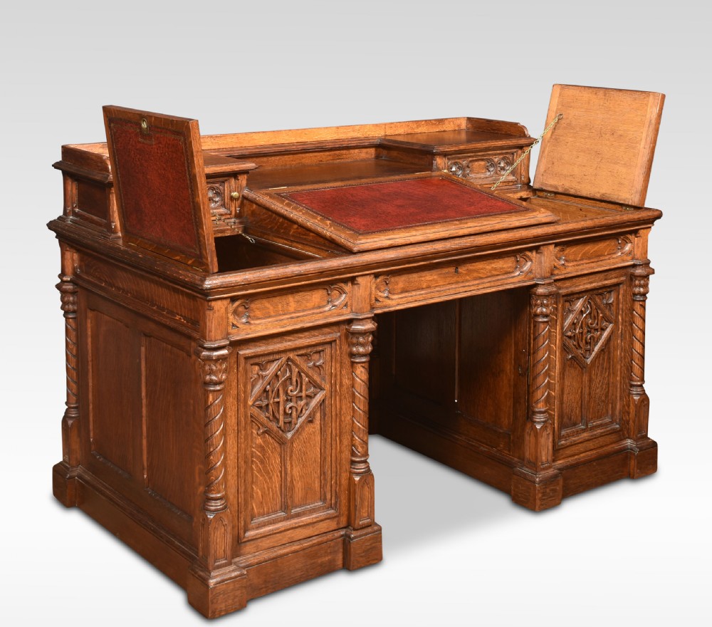 Gothic revival oak dickens style desk View IV