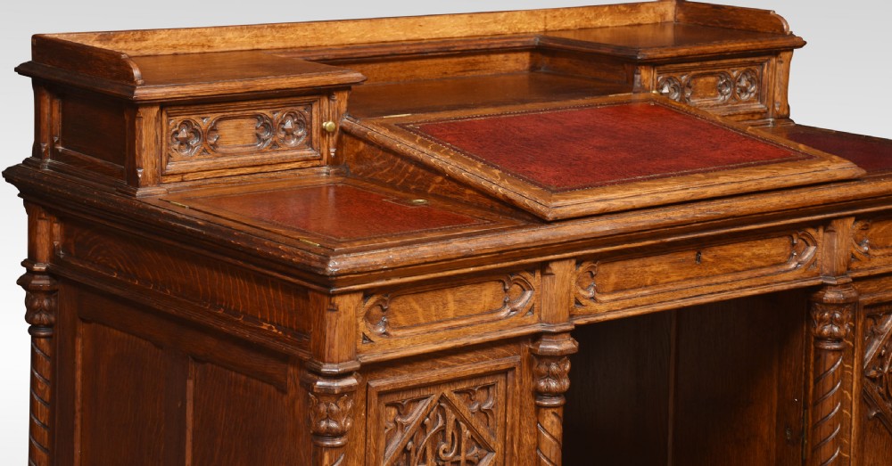 Gothic revival oak dickens style desk View V