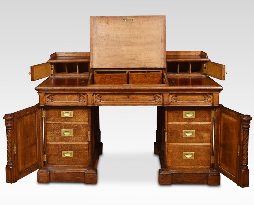 Gothic revival oak dickens style desk View VII