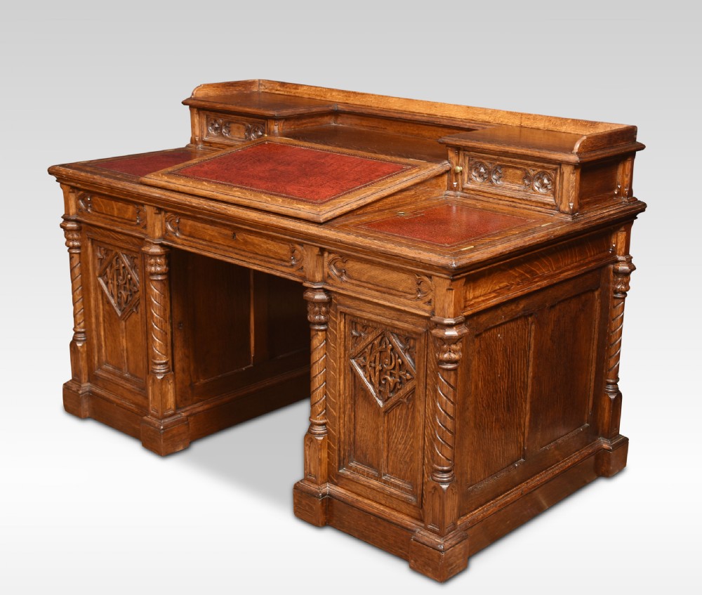 Gothic revival oak dickens style desk View VIII