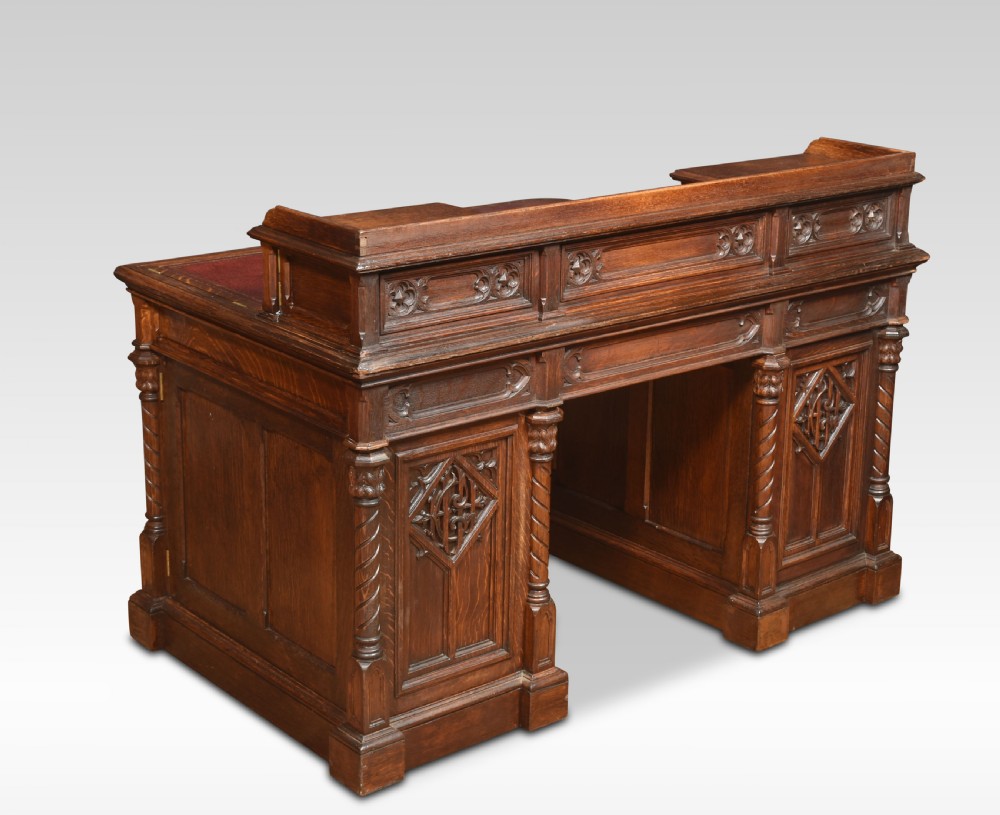 Gothic revival oak dickens style desk View XI
