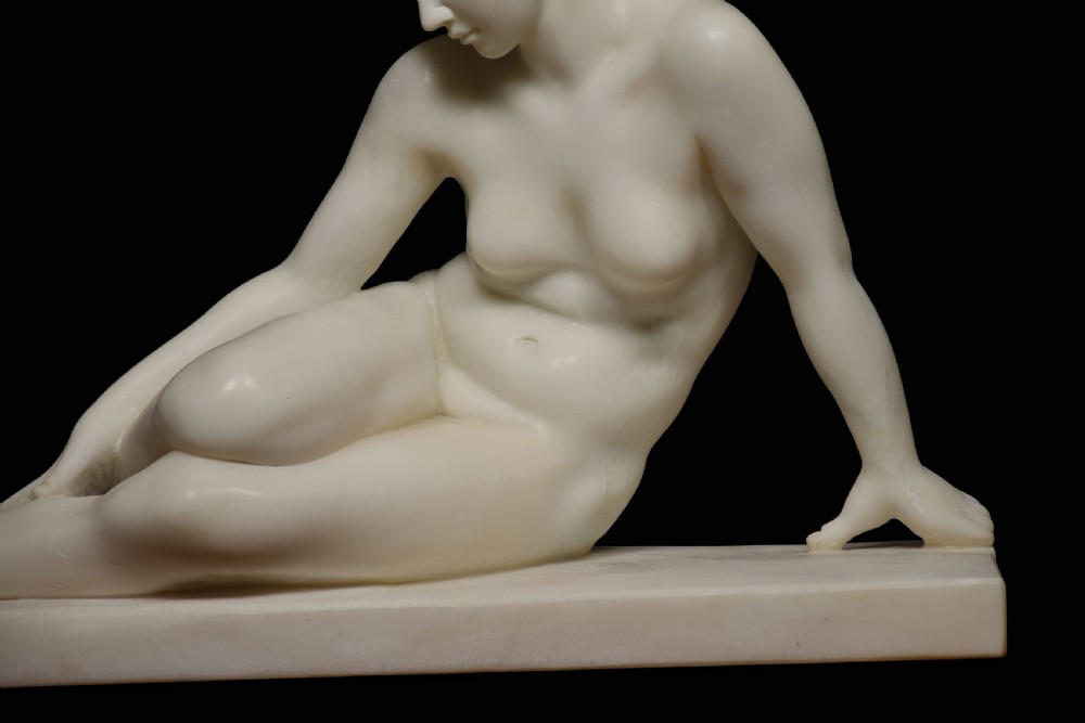 Carrara marble sculpture of reclining Maiden View II