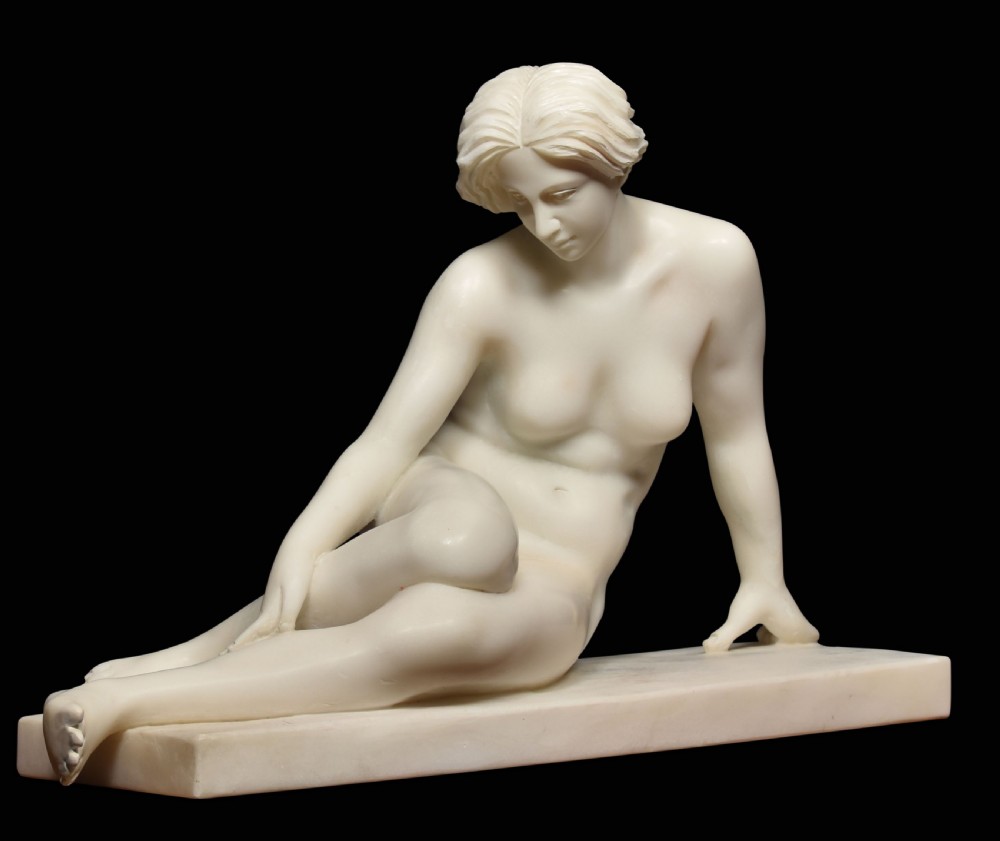 Carrara marble sculpture of reclining Maiden View III
