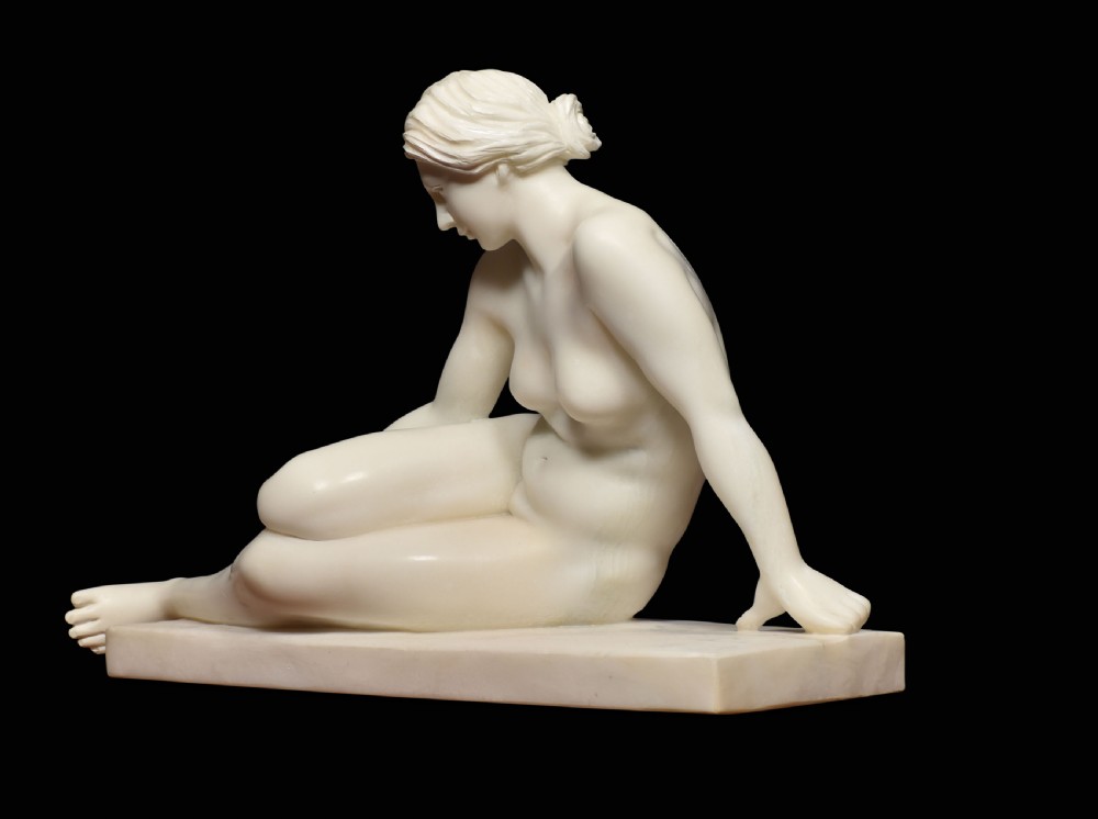 Carrara marble sculpture of reclining Maiden View IV