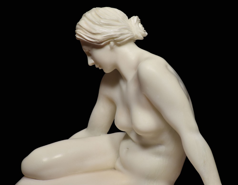 Carrara marble sculpture of reclining Maiden View V