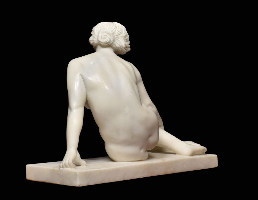 Carrara marble sculpture of reclining Maiden View VII