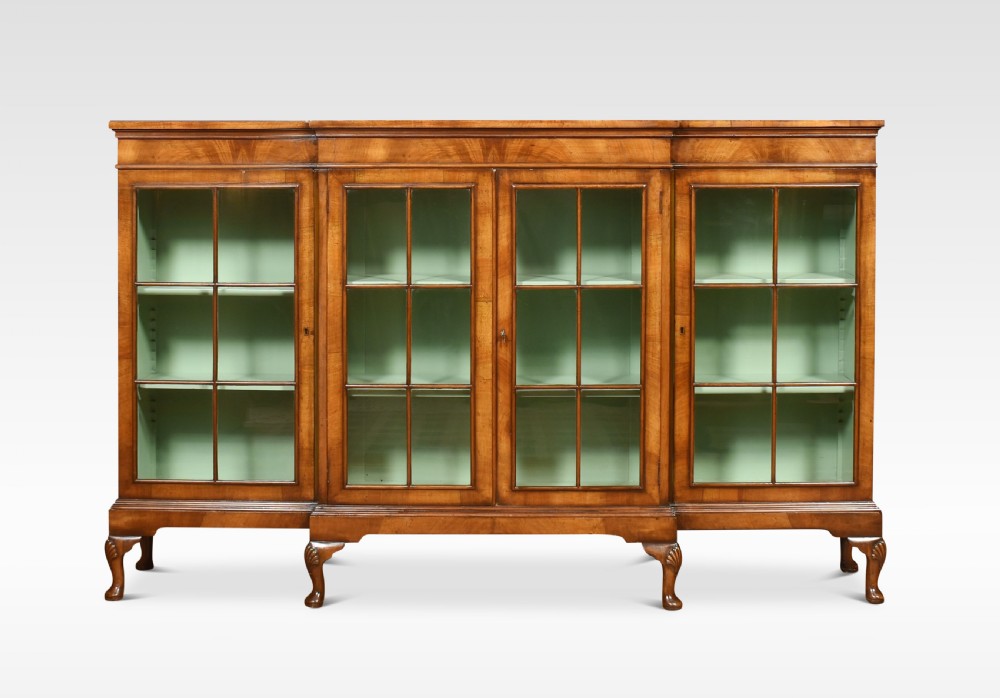 Walnut breakfront bookcase