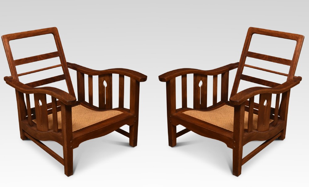 Pair of Walnut Arts and Crafts lounge chairs View VII
