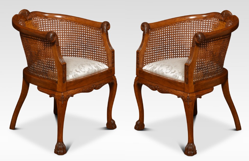 Pair of Walnut bergere arm chairs View II