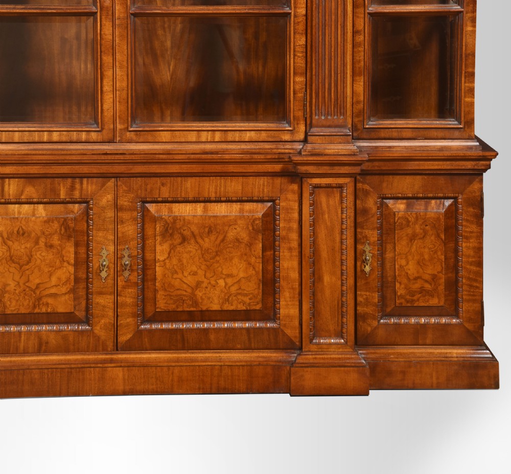 Georgian style walnut breakfront display cabinet View II