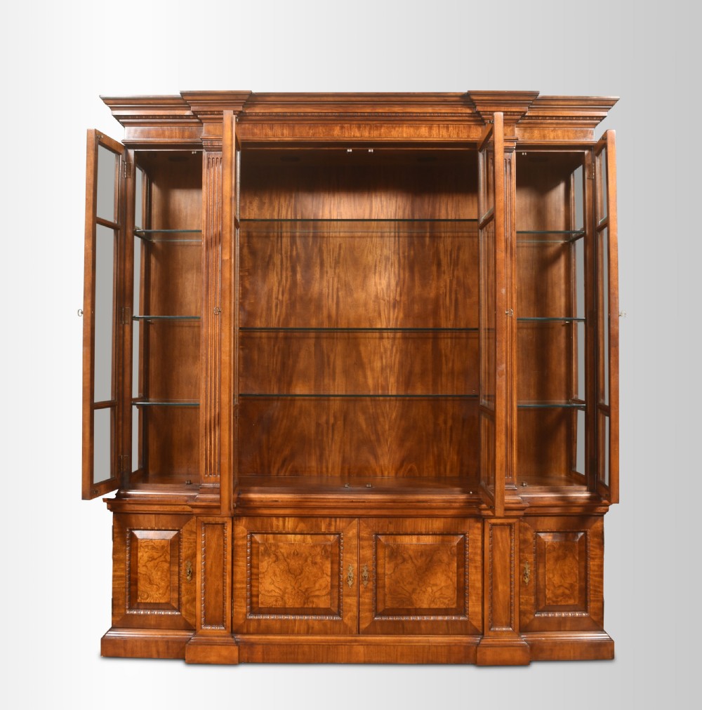 Georgian style walnut breakfront display cabinet View III