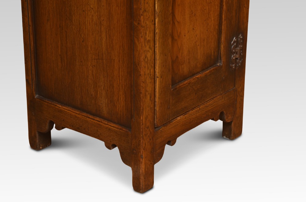 Carved oak hall cupboard of small proportions View V