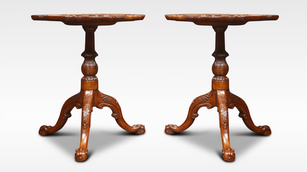 Pair of mahogany tripod tables View II