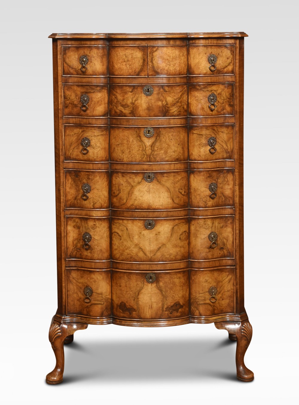Georgian style figured walnut tall chest of drawers